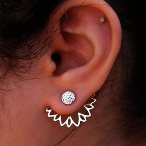 Silver Lotus Flower Crystal Pave Drop Earrings